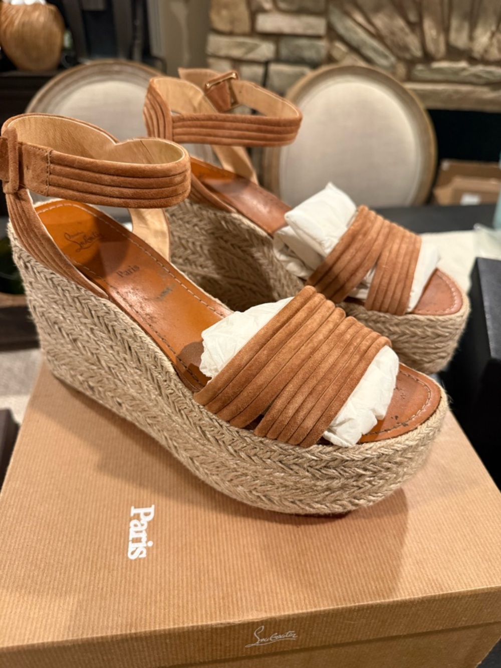 Christian Louboutin 12 Tan Suede Wedge Sandals MANOLA ZEPPA 42